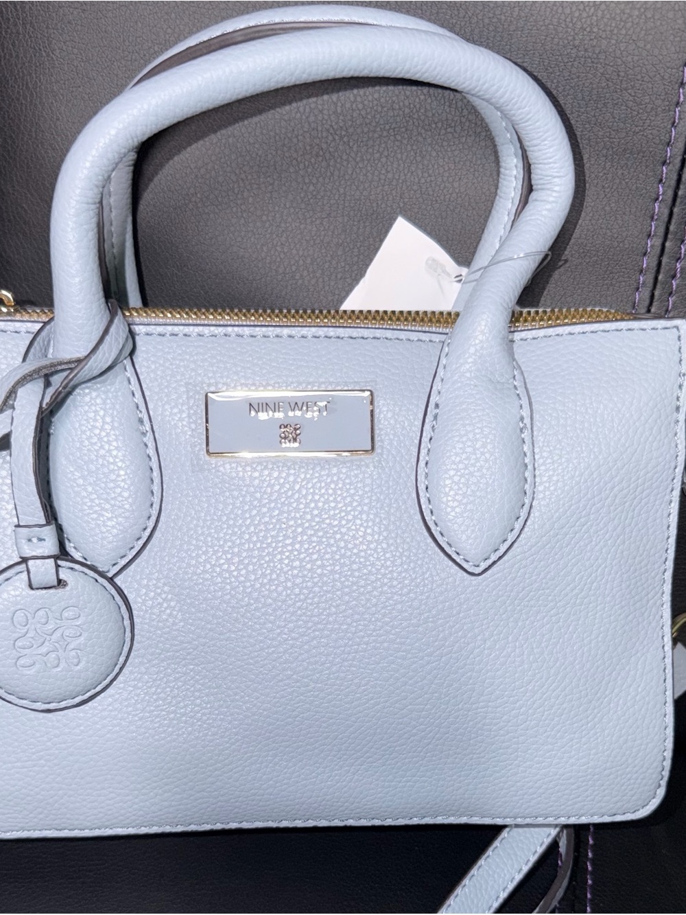 Nine West Pale Blue Pebbled Leather Satchel
